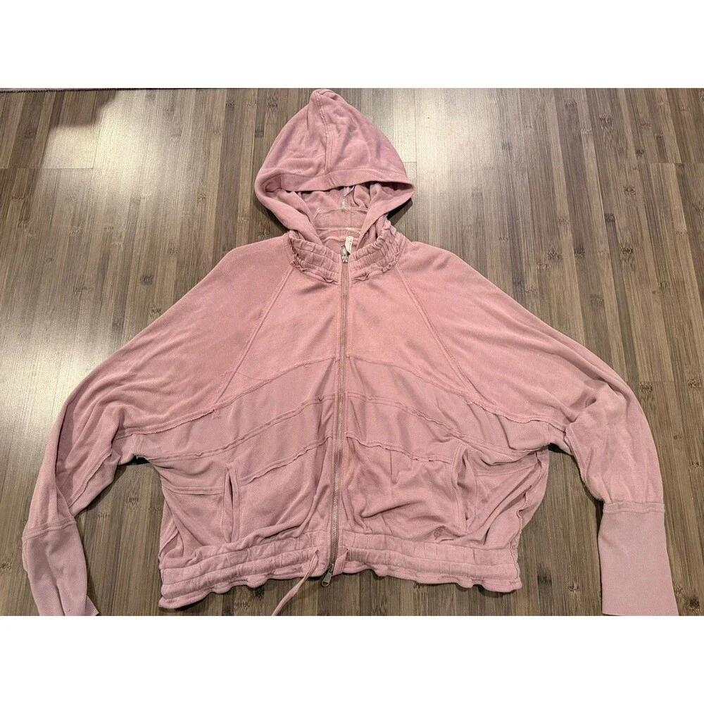 Free People Movement Trekking Out Full Zip Up Hoodie Mauve Pink Size Large